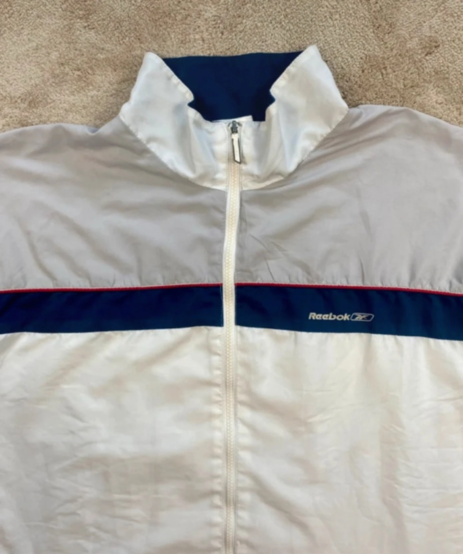 Reebok Jaqueta Esportiva Vintage Branca e Azul Marinho Tamanho XL – photo 8